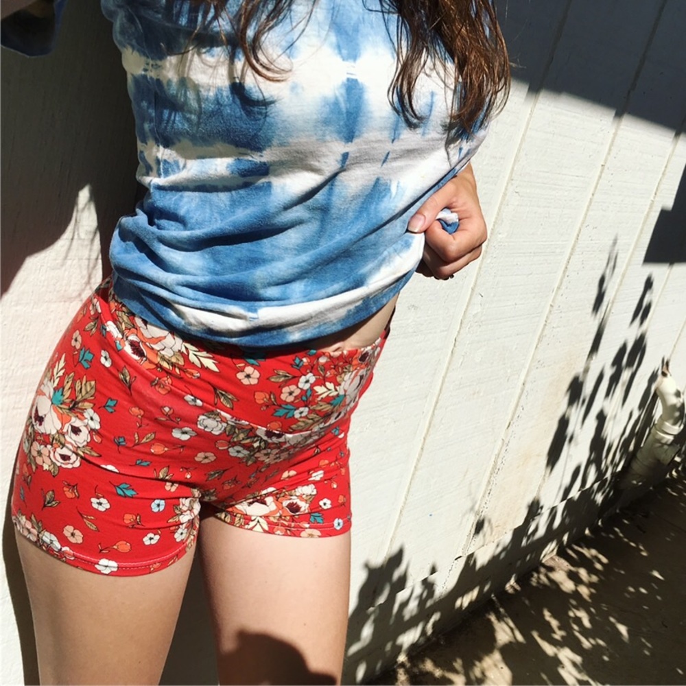 Red floral yoga shorts